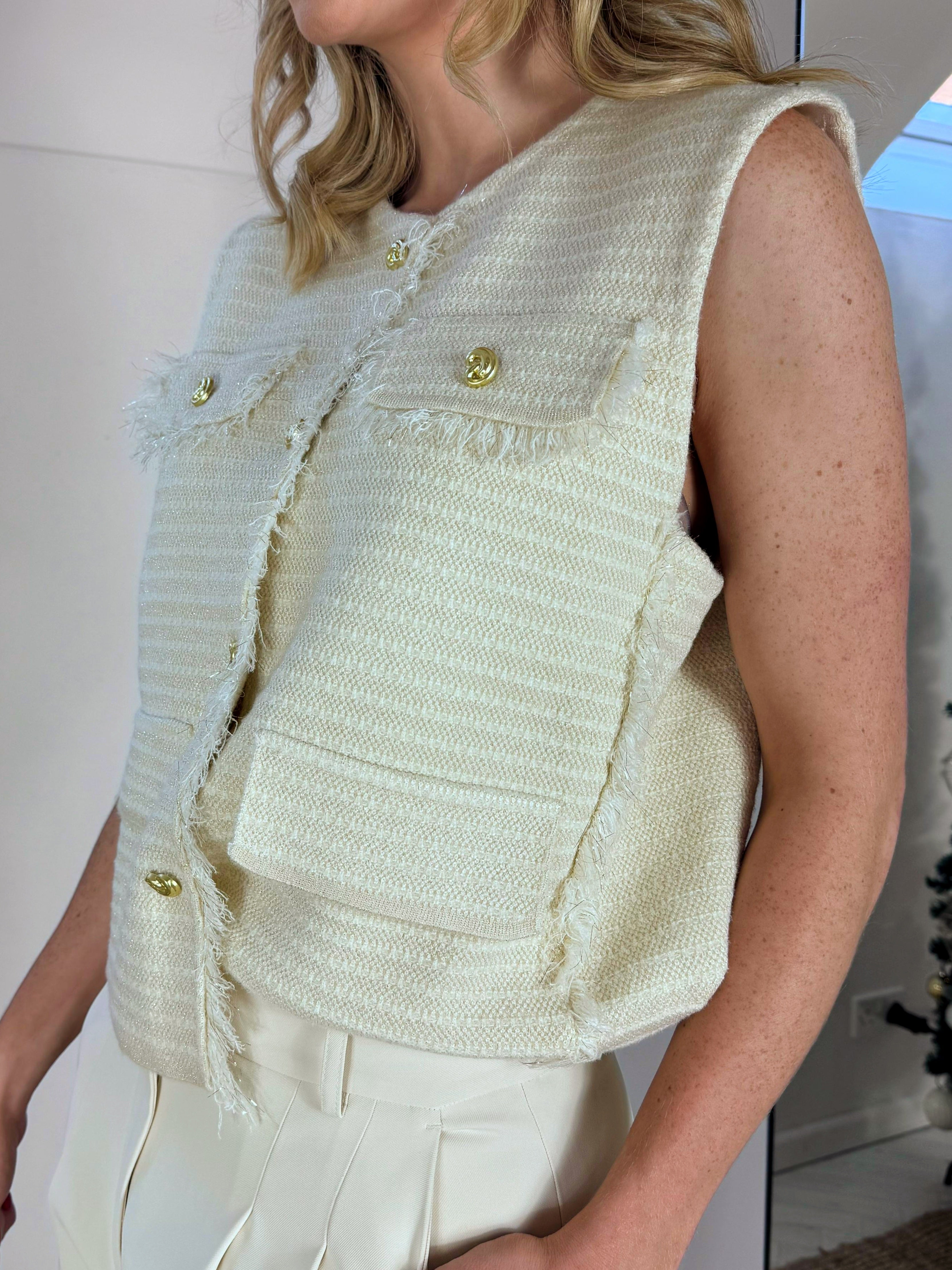 Woven Frayed Waistcoat