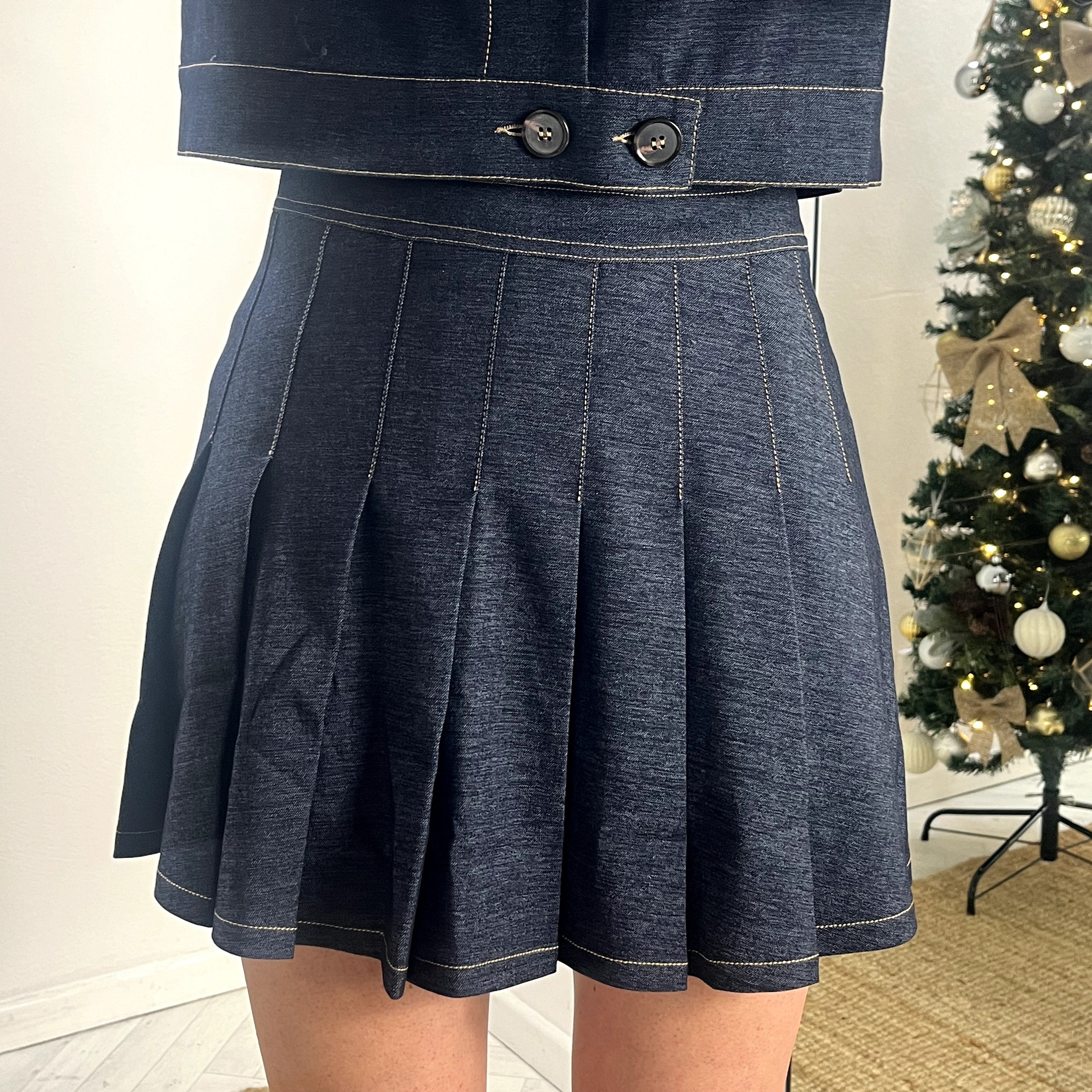 Denim Pleated Mini Skirt