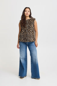 Ichi Animal Print Zipped Gilet