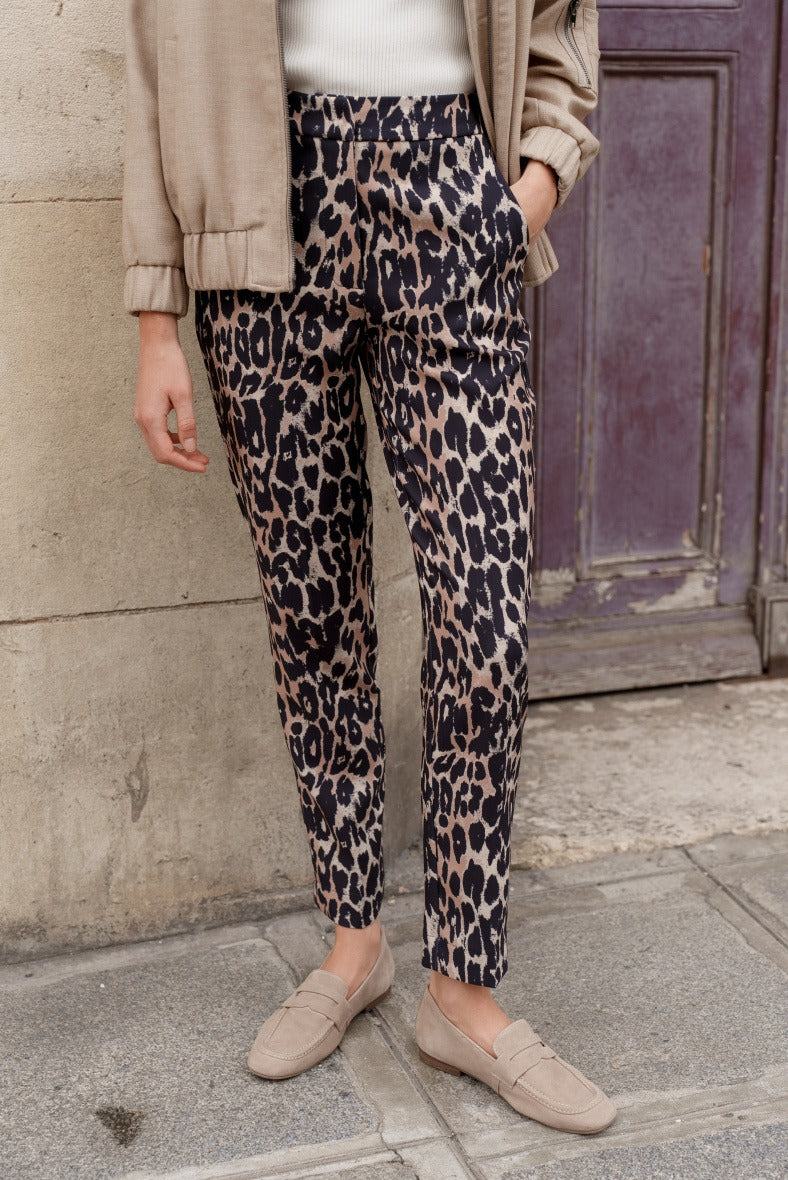 Slim Elasticated Leopard Trousers