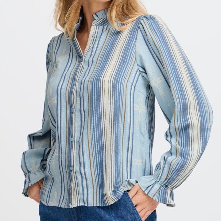 Pulz Ruffled Stripe Blouse