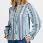 Load image into Gallery viewer, Pulz Ruffled Stripe Blouse
