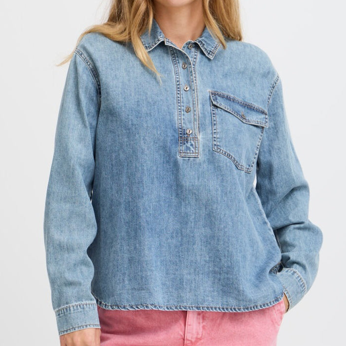 Pulz Half Buttoned Denim Shirt