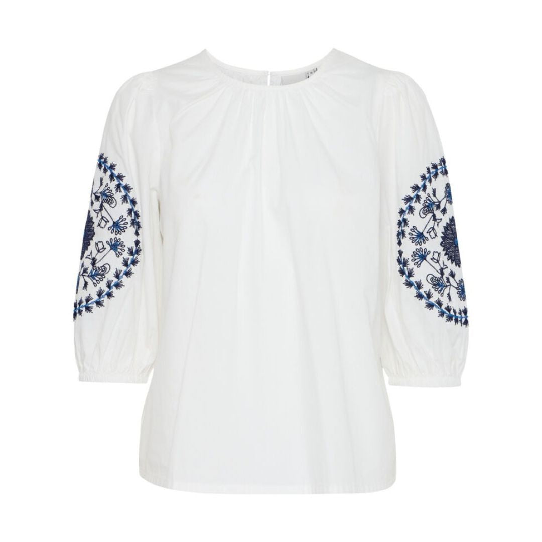 Ichi Embroidered Short Sleeve Blouse