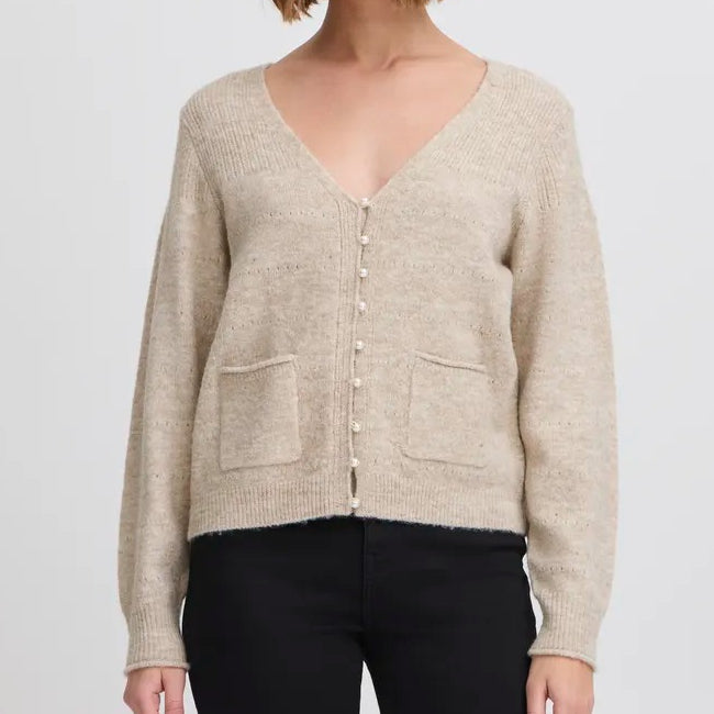 Ichi Pearl Buttoned V Cardigan