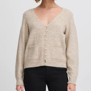 Ichi Pearl Buttoned V Cardigan