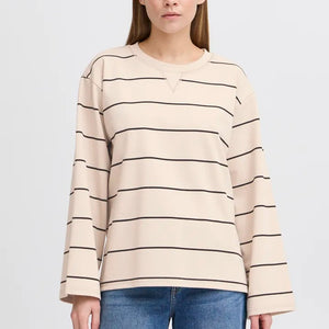 Ichi Boxy Striped Long Sleeve Top