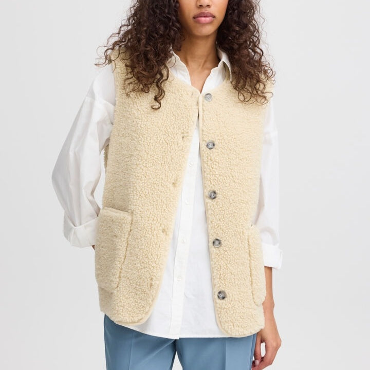 Ichi Teddy Waistcoat With Patched Pockets