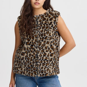 Ichi Animal Print Zipped Gilet