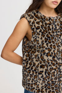 Ichi Animal Print Zipped Gilet