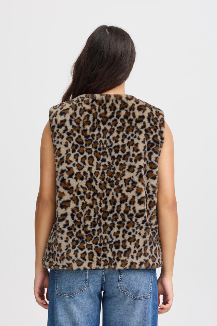 Ichi Animal Print Zipped Gilet