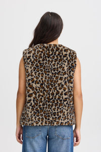 Ichi Animal Print Zipped Gilet