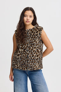 Ichi Animal Print Zipped Gilet