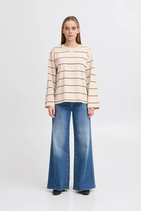 Ichi Boxy Striped Long Sleeve Top