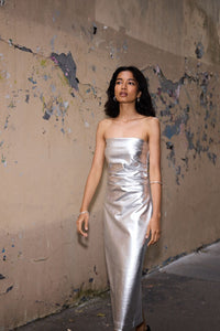 Ichi Bandeau Metallic Midi Dress