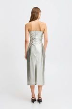 Load image into Gallery viewer, Ichi Bandeau Metallic Midi Dress
