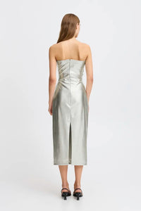 Ichi Bandeau Metallic Midi Dress