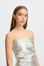 Load image into Gallery viewer, Ichi Bandeau Metallic Midi Dress
