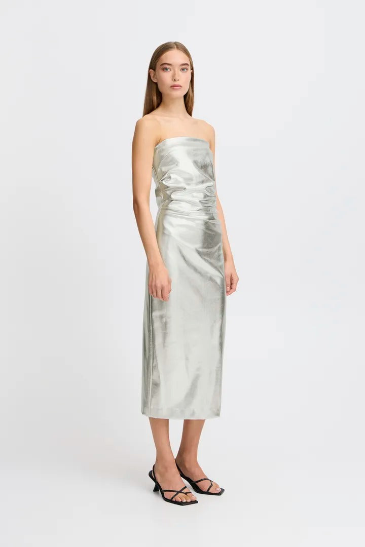 Ichi Bandeau Metallic Midi Dress