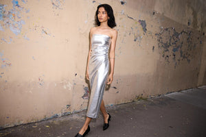 Ichi Bandeau Metallic Midi Dress