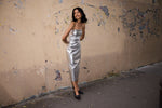 Load image into Gallery viewer, Ichi Bandeau Metallic Midi Dress
