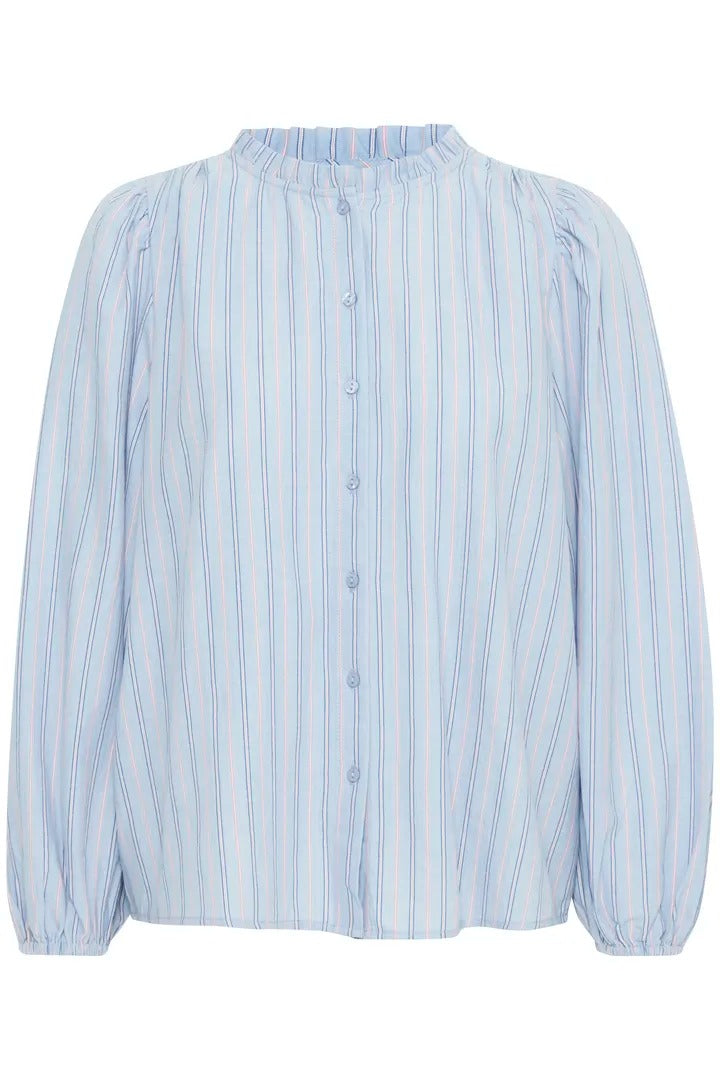 Ichi Striped Ruffled Collar Shirt