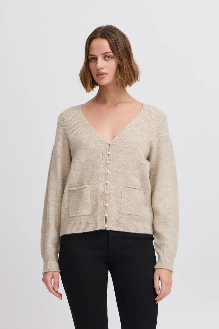 Ichi Pearl Buttoned V Cardigan