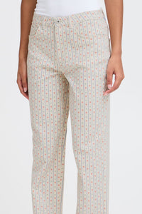 Ichi Printed Denim Trousers