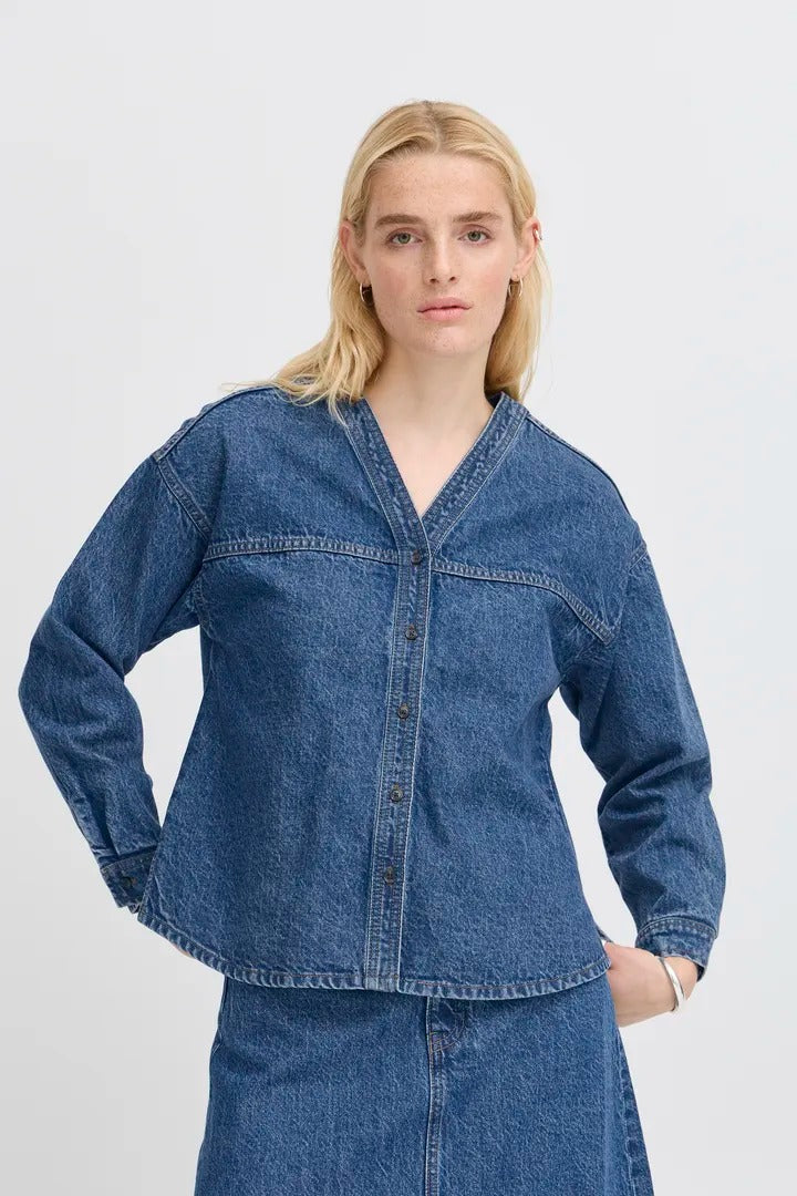 Ichi V-neck Denim Shirt