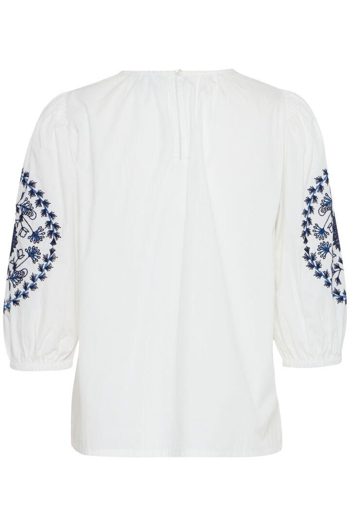 Ichi Embroidered Short Sleeve Blouse