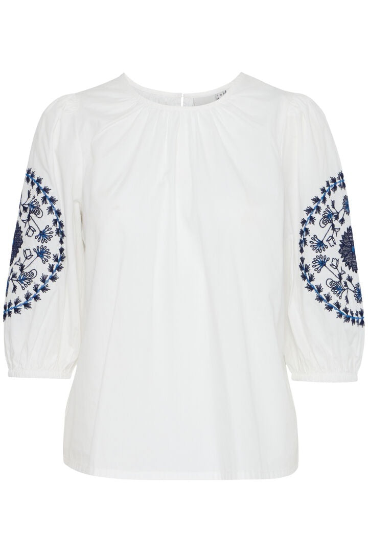 Ichi Embroidered Short Sleeve Blouse