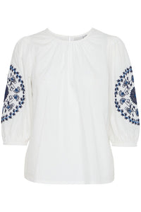 Ichi Embroidered Short Sleeve Blouse