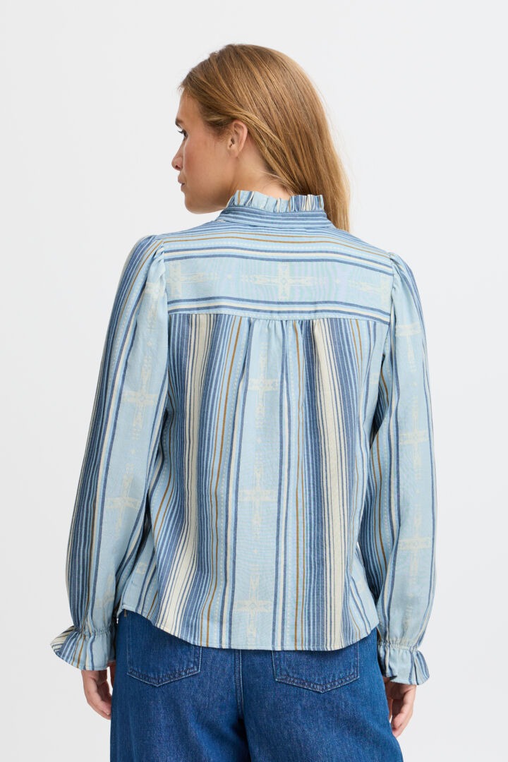 Pulz Ruffled Stripe Blouse