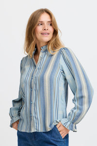 Pulz Ruffled Stripe Blouse