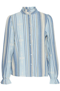 Pulz Ruffled Stripe Blouse