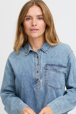 Load image into Gallery viewer, Pulz Half Buttoned Denim Shirt
