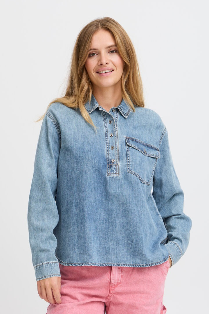 Pulz Half Buttoned Denim Shirt