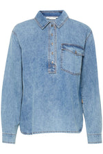 Load image into Gallery viewer, Pulz Half Buttoned Denim Shirt
